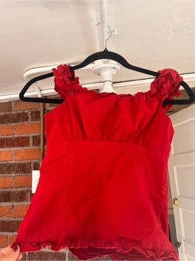 Brandy Melville Red Ruffle Strap Tank Top